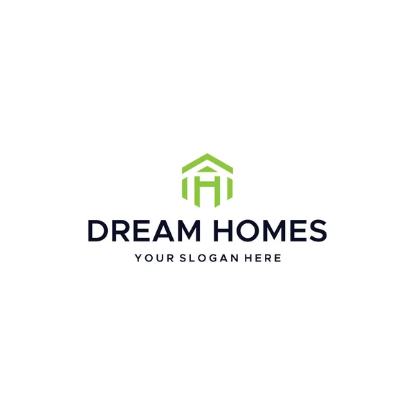 Flat DREAM HOMES Fastighetstak Logotyp design — Stock vektor