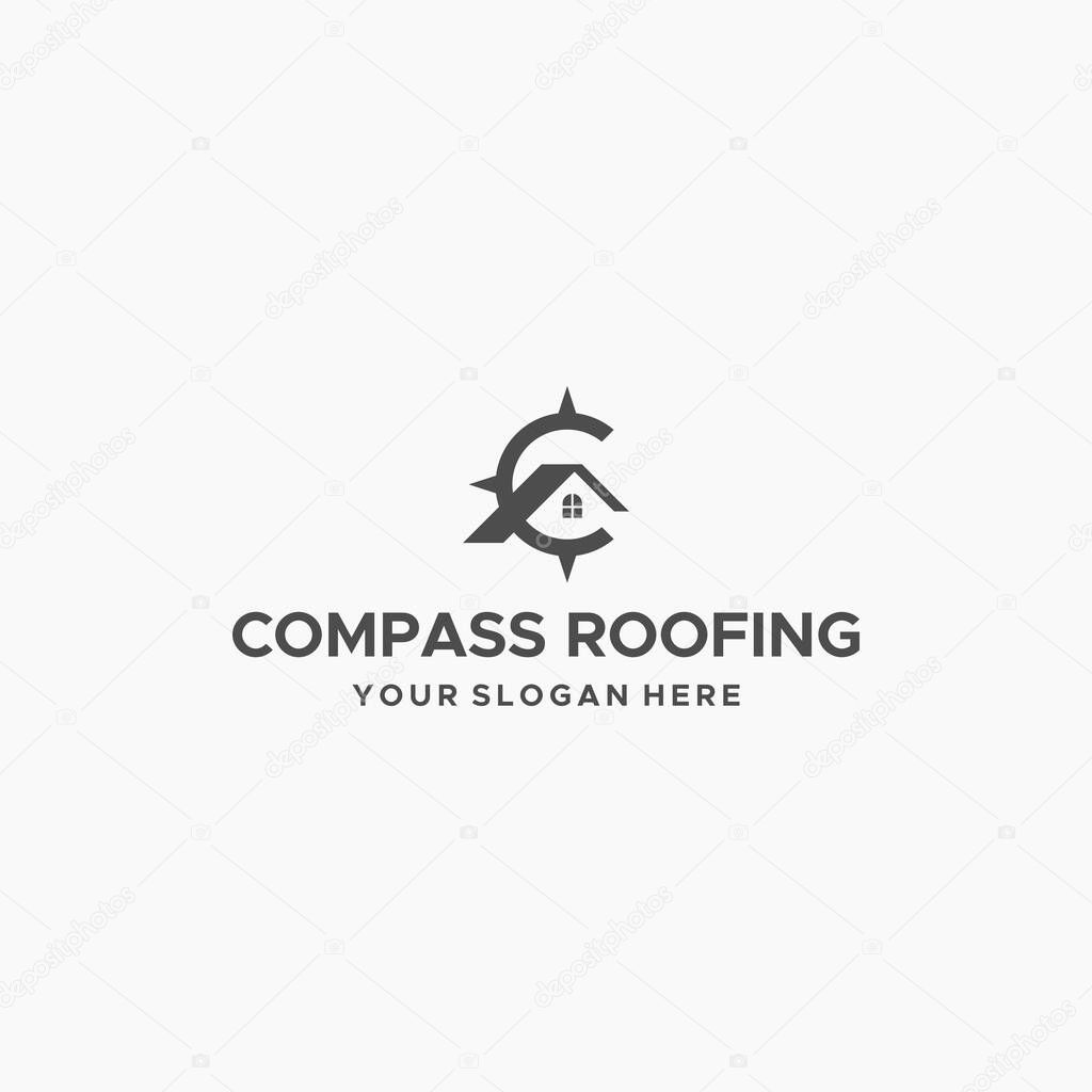 Flat Letter Mark COMPASS ROOFING Home Logo design