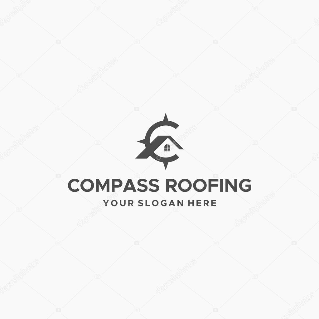 Flat Letter Mark COMPASS ROOFING Home Logo design Vector illustration Suitable for Construction apartment architect studio