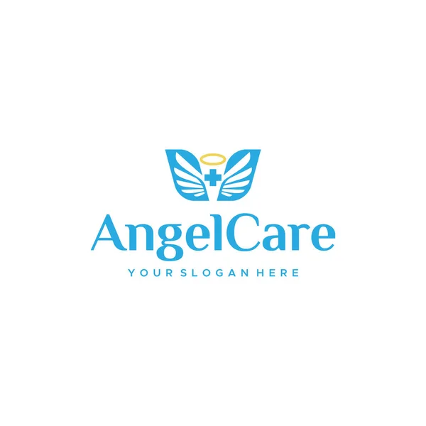 Μοντέρνο επίπεδο πολύχρωμο σχέδιο λογότυπο φτερά ANGEL CARE — Διανυσματικό Αρχείο