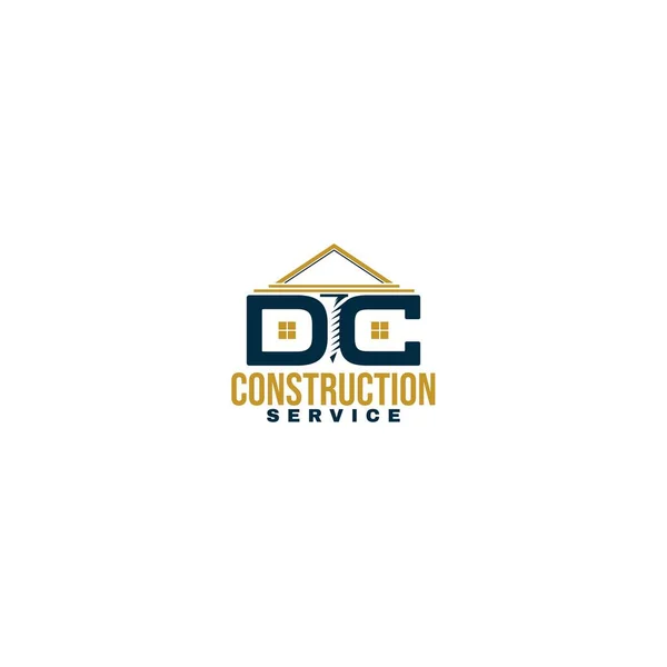 フラット初期DC建設サービスロゴデザイン — ストックベクタ