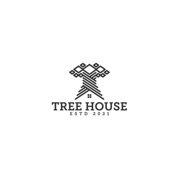 Minimalist flat silhouette Tree House logo design —  Vetores de Stock