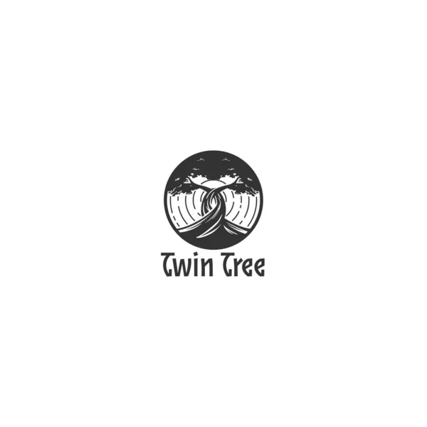 Minimalist silhouette design Twin Tree logo design —  Vetores de Stock