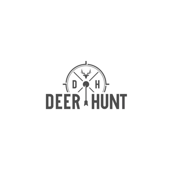 Minimalist DEER HUNT Arrow Antler 로고 디자인 — 스톡 벡터