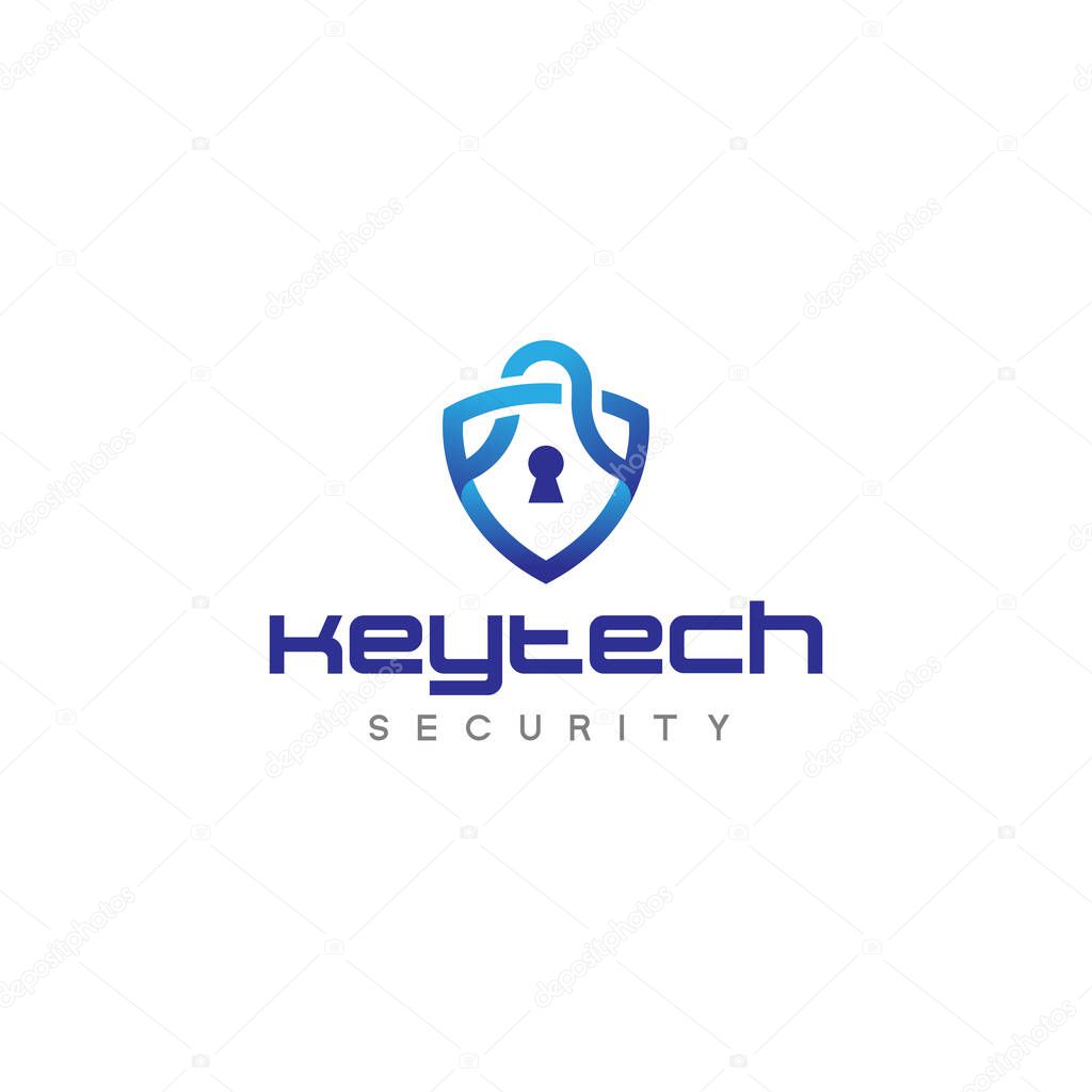 Simple design KEY TECH security lock logo design Vector illustration suitable for logo technology company, shield logo