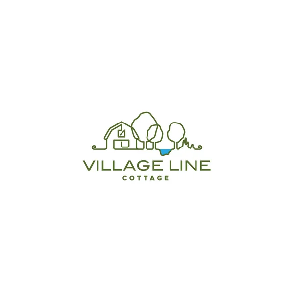 Modern silhouette VILLAGE LINE COTTAGE logo design — Stok Vektör