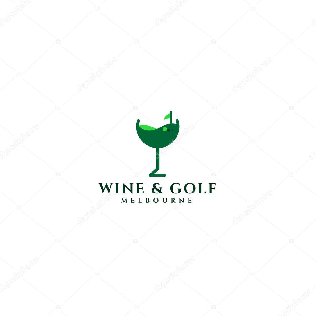 Modern colorful WINE AND GOLF flag logo design