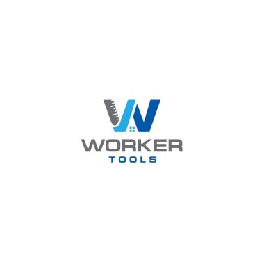 Flat initial W WORKER TOOLS home house logo design clipart