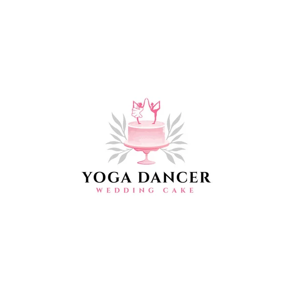 Flat colorful YOGA DANCER wedding cake logo design — Stockvector