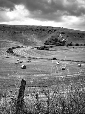 Wilmington Köyü 'nün hemen kıyısındaki South Downs' un yanındaki Longman of Wilmington 'ın yaz sonu fotoğrafı.