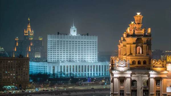 Night Moscow Veduta Della Casa Bianca Drone — Foto Stock