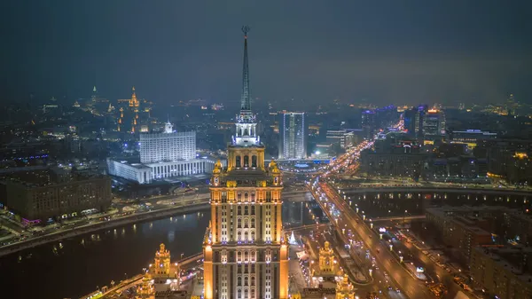 Mosca Notte Edificio Mosca State University Vista Drone — Foto Stock