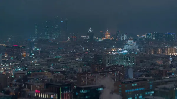 Éjszaka Moszkva Télen Kilátás Egy Drónról — Stock Fotó