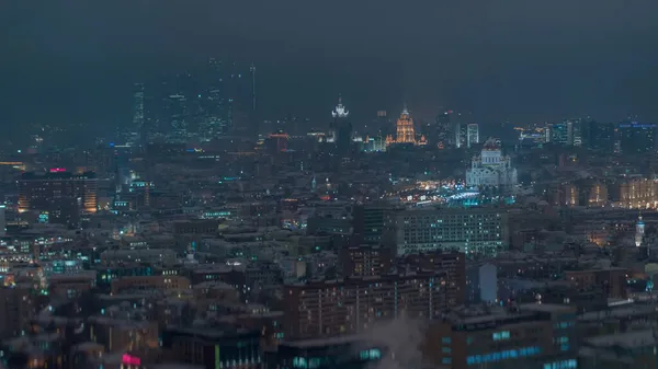 Éjszaka Moszkva Télen Kilátás Egy Drónról — Stock Fotó