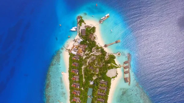 Мальдивский Остров Видом Отель Пляж Воздуха Дрон — стоковое фото