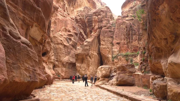 Turistväg Genom Ravinen Till Petra Nabateiens Bergtempel Jordanien — Stockfoto