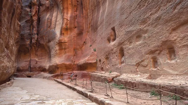 Ruta Turística Través Garganta Petra Templo Roca Nabatea Jordania — Foto de Stock