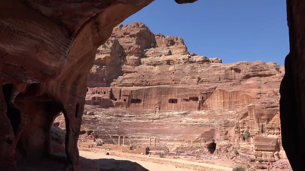 Fachadas Callejeras Petra Cerca Dentro Casa Jordania Patrimonio Humanidad — Foto de Stock