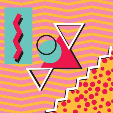 1990 'ların stil arkaplanı zigzag çizgileri gibi şekillerden oluşur