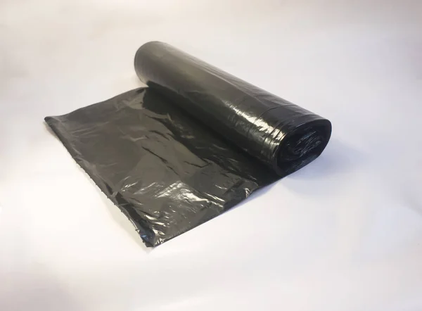 Primer Plano Una Bolsa Plástico Basura Negro — Foto de Stock