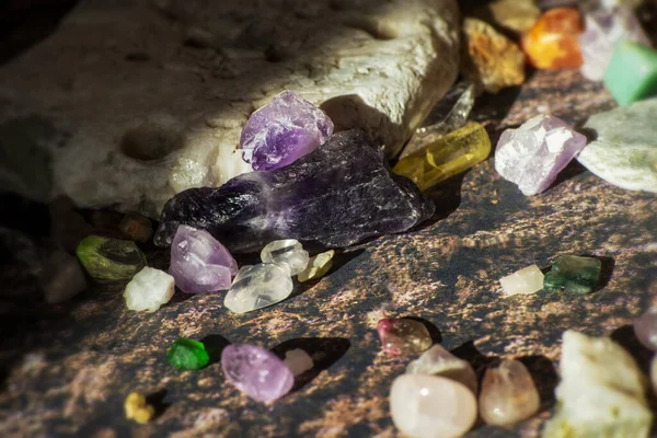 Pedras Seixos Pedras Preciosas Semi Preciosas Cristalinas Minerais Multicoloridas Úteis — Fotografia de Stock