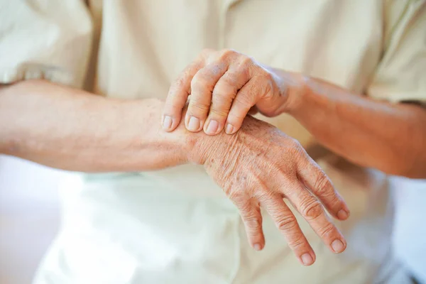 Wrist Pain Elderly Diseases Related Rheumatism Concept Health Problems Elderly — Foto Stock