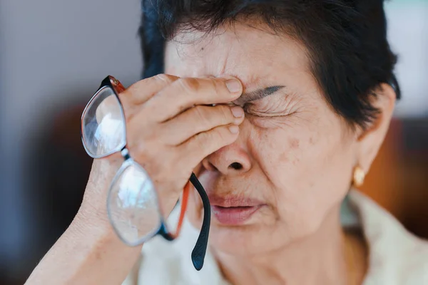 Elderly people have eye strain. due to overuse of eyes or stress. Concept of health problems in the elderly.
