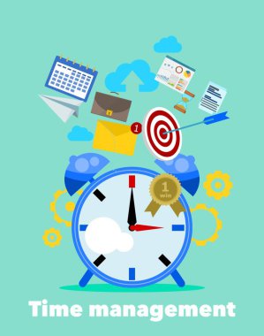 Zaman yönetimi konsepti. İşi organize et. Düz tasarım vektör çizimi.