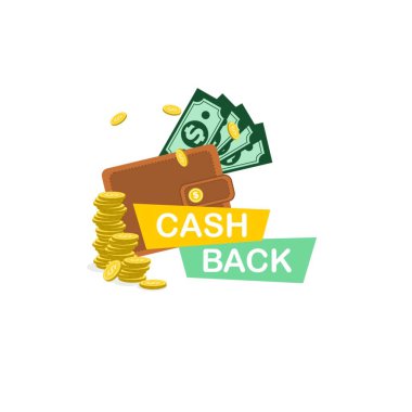 Cüzdanında nakit para var. Müşteri ödülü konsepti. Düz tasarım vektör çizimi. Grafik Elementleri