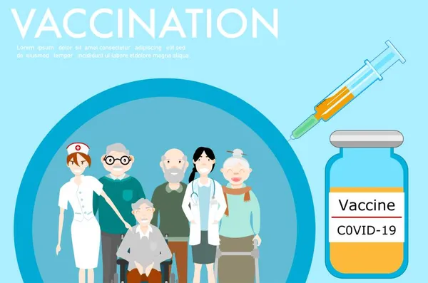 Концепция Кампании Вакцинации Людей Вводящих Вакцину Covid Массового Иммунитета — стоковый вектор