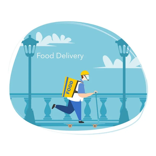 Food Delivery Flat Design Vector Illustration Food Delivery Man Using — Stock Vector