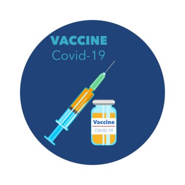 Covid-19 aşı ikonu, renk tarzı. Aşı çıkartması için tasarım konsepti. Vektör illüstrasyonu
