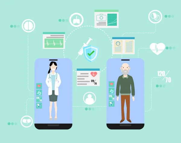 Consulting Patients Doctors Smartphones Online Technology Online Medical Support Doctor — Stock Vector