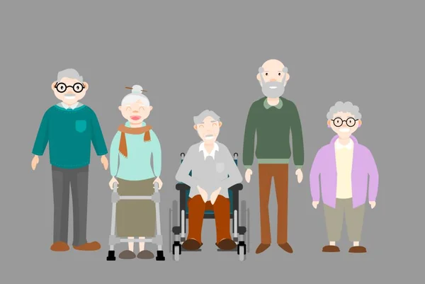 老年男女群体 老年社会的概念 平面设计矢量插图 — 图库矢量图片