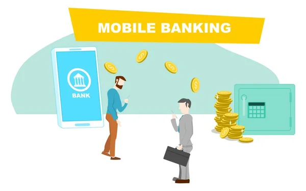 Mobil Bankacılık Konsepti Nsanlar Finansmanlarını Kontrol Etmek Denetlemek Için Cep — Stok Vektör
