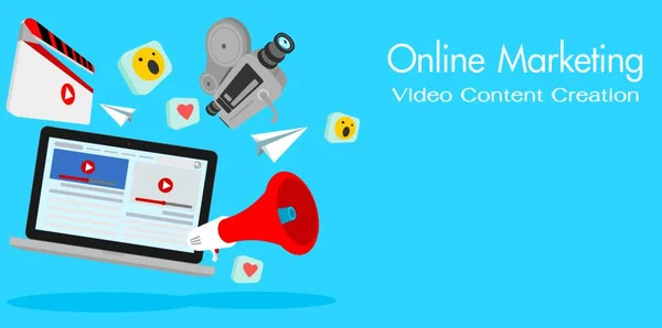 Online Marketing Video Content Creation Vector Illustration Online Advertising — Stock Vector