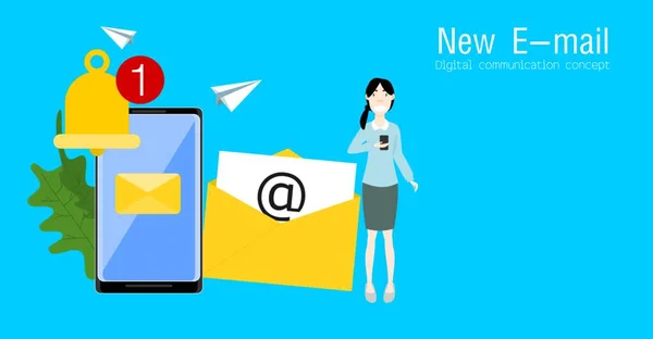 New Email Notification Smartphone Digital Communication Concept Vector Illustration — Stock Vector