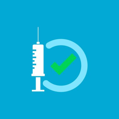 Aşı ikonu onaylandı. Enjeksiyon onaylandı. Tıbbi doğrulama. Aşı yeniden başlatıldı. Simge Vektörü Grafik Elemanı