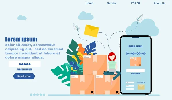 Warehousing Parcel Tracking Product Status Reports Web Design Illustrations Page — Stock vektor