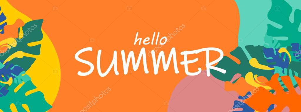 Summer Colorful Banner Design Flat Poster Background Vector Background Stock Vector