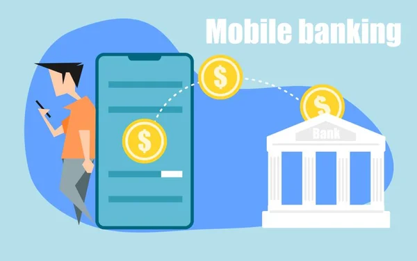Mobil Bankacılık Mobil Bankacılık Ile Finansal Işlem Yapan Bir Adam — Stok Vektör