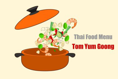 Tayland yemek menüleri. Tom Yum Goong. Vektör Tasarımı..