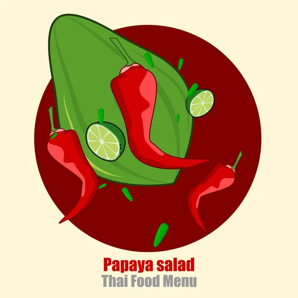 Salad Pepaya Menu Makanan Thailand Gambar Desain Logo Banner - Stok Vektor