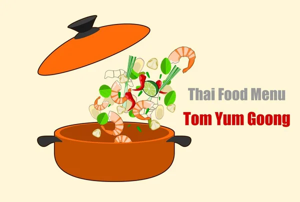Thailand Menu Tom Yum Goong Vector Desain - Stok Vektor