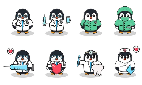 Vektor Illustration Von Cute Character Cartoon Von Pinguin Doktor — Stockvektor