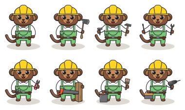 Maymun 'un elinden her iş gelen sevimli ve komik bir çizgi film karakteri. Karakter hayvanı. Çizgi film ustası aletlerle. Çocuk çizimi.