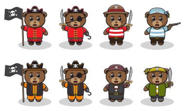 Ayı Korsanının Şirin Çizgi Filmi 'nin vektör çizimi. Etiket, etiket, klip için iyi. beyaz izole arkaplan