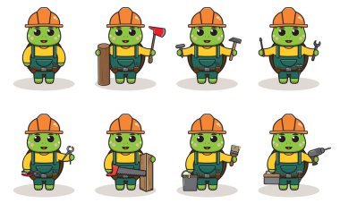 Kaplumbağa 'nın elinden her iş geldiği güzel bir karikatür. Karakter hayvanı. Çizgi film ustası aletlerle. Çocuk çizimi.