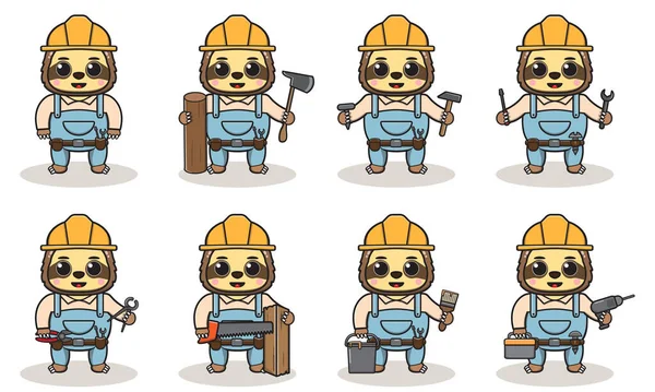 Cute Cartoon Sloth Being Handyman Character Animal Cartoon Style Handyman — Stock Vector