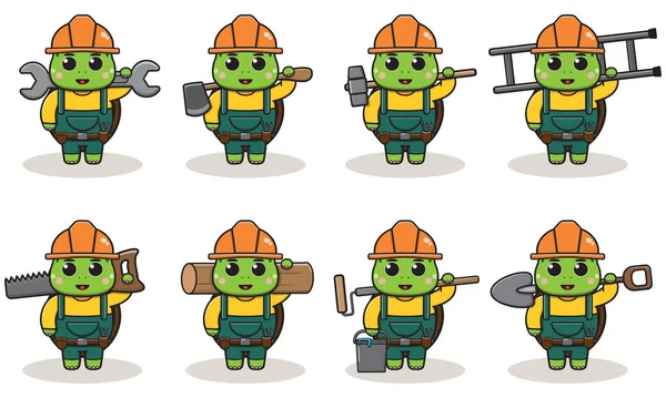 Cute Cartoon Turtle Being Handyman Big Tools Character Animal Cartoon — Stock Vector